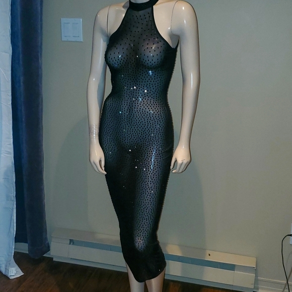 Fashion Nova Dresses & Skirts - SOLD New Fashion Nova Studded Rhinestone Black Sheer Mesh Glo Up Dress Sold Out